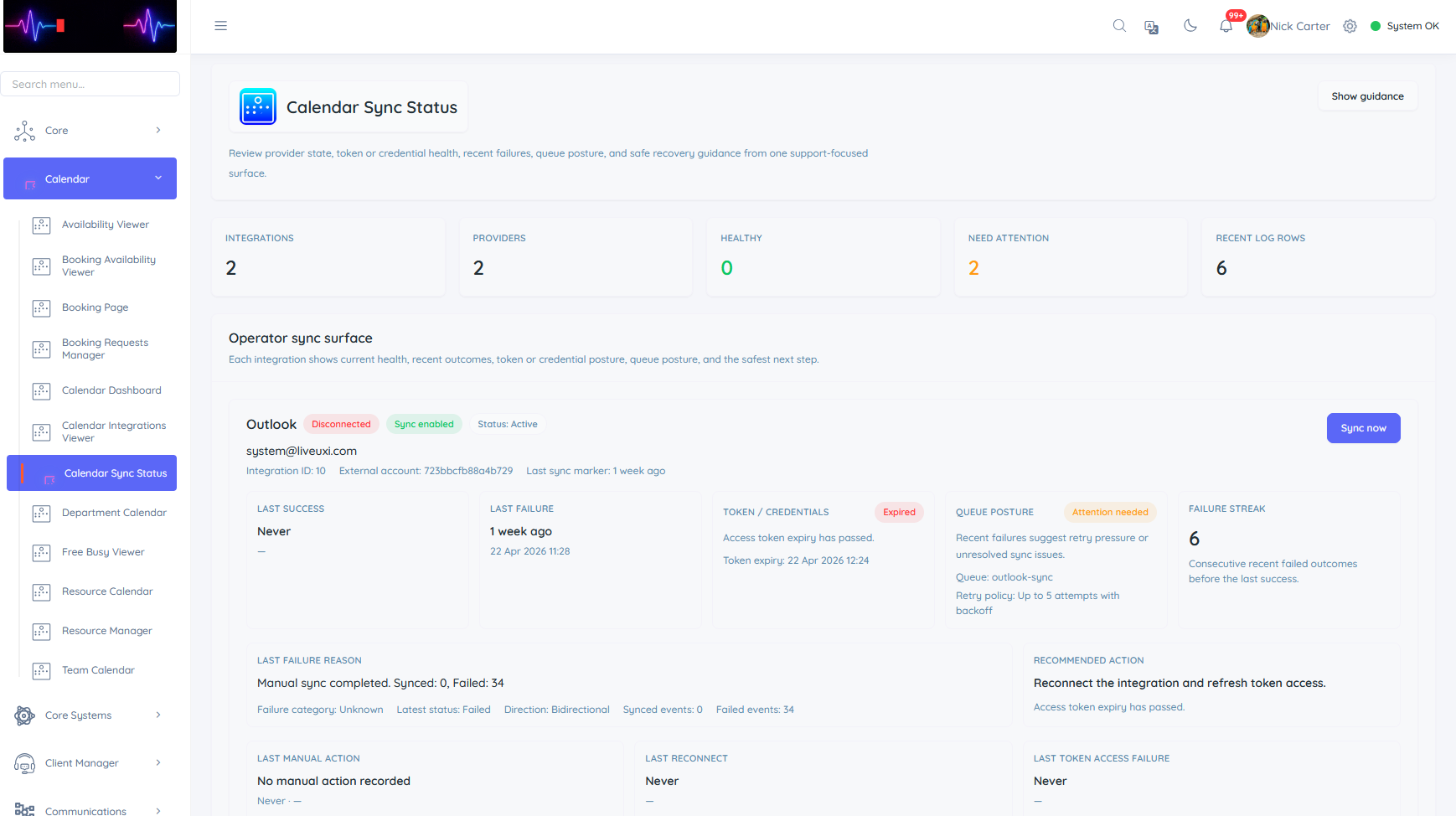 Automation and booking rules centre screen