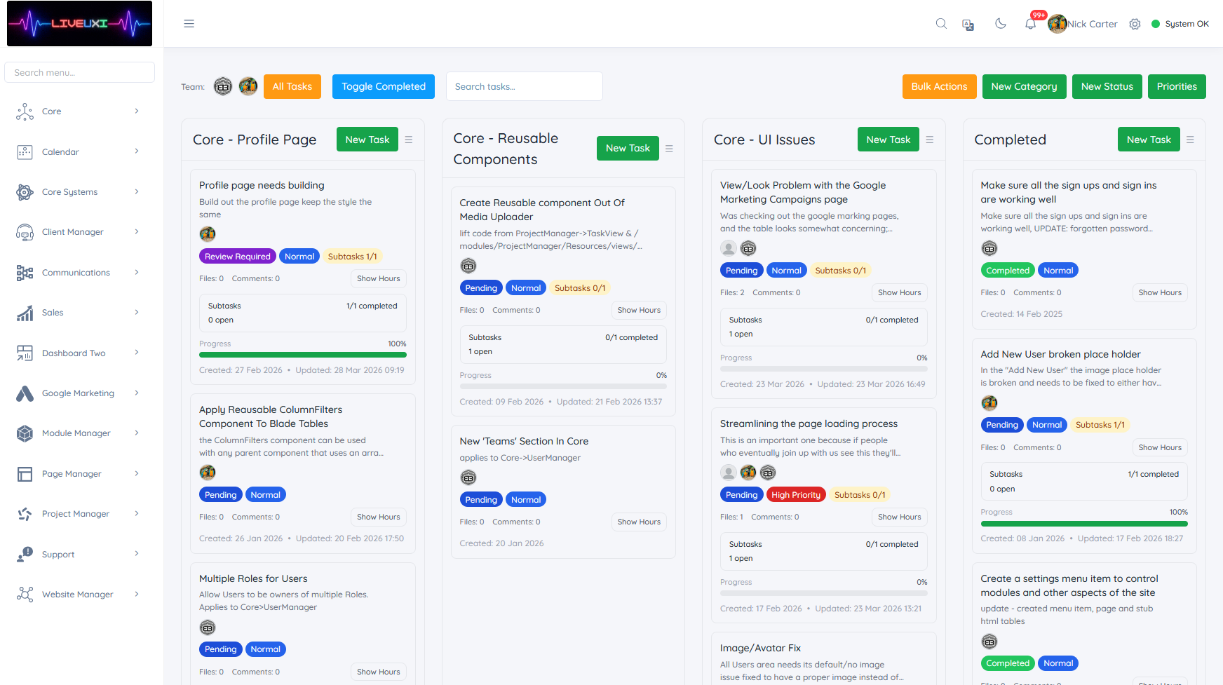 Project delivery board screenshot