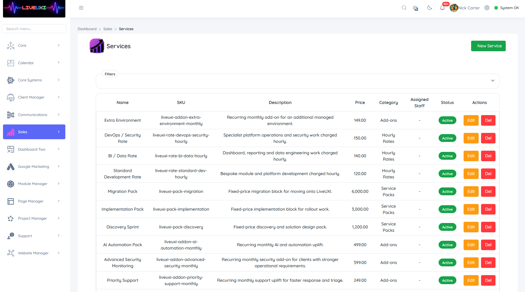 Sales and CRM module screenshot