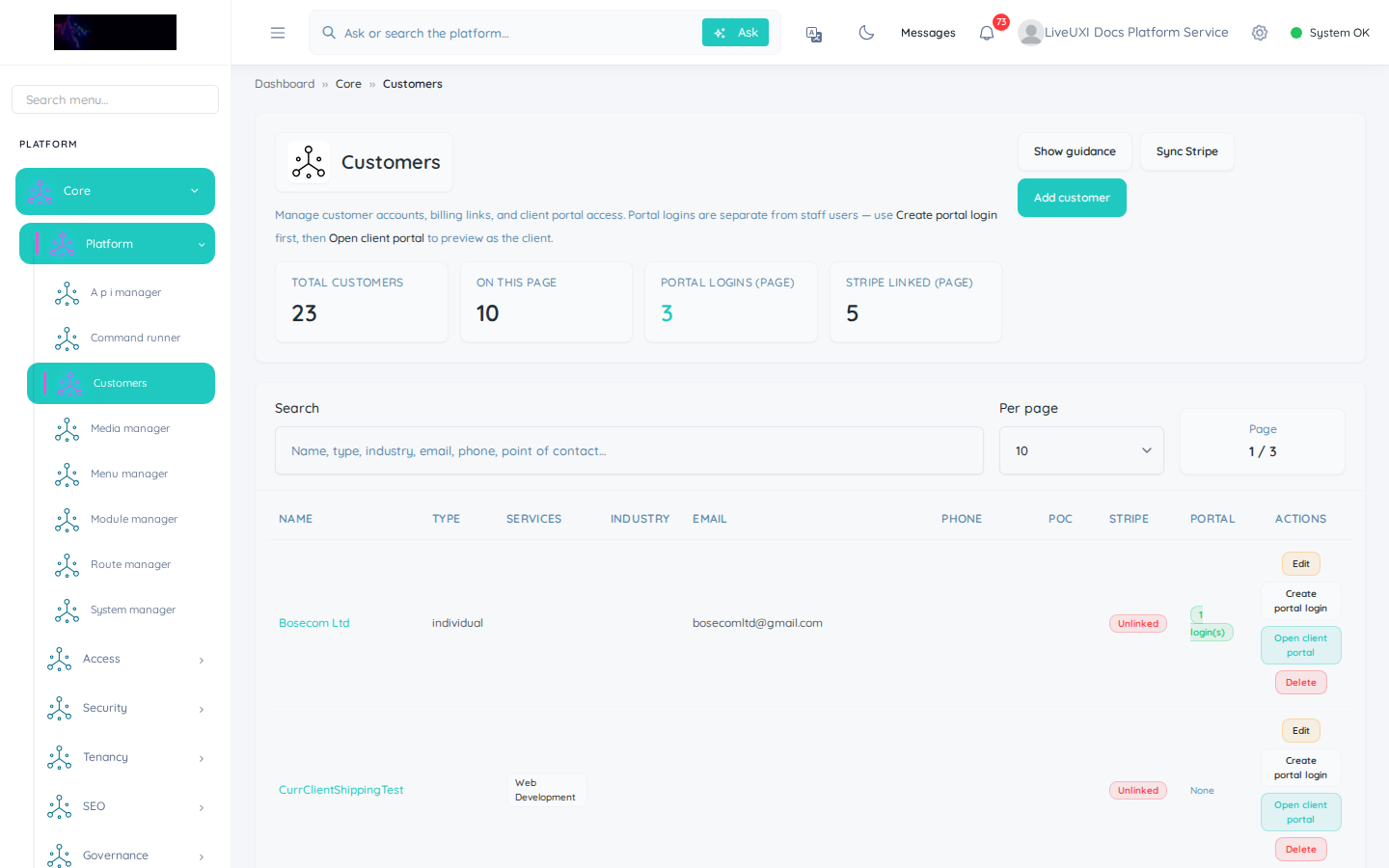 LiveUXI customer records