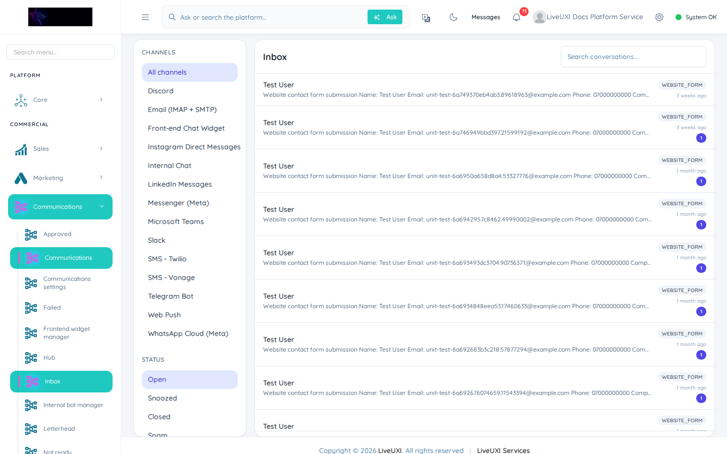 LiveUXI unified communications inbox