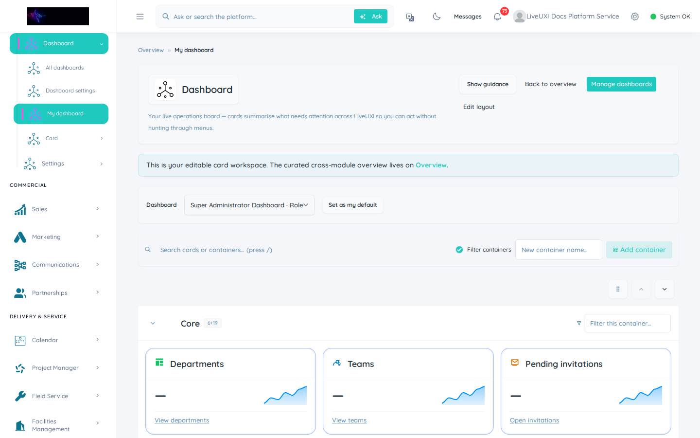 LiveUXI My Dashboard with KPI cards