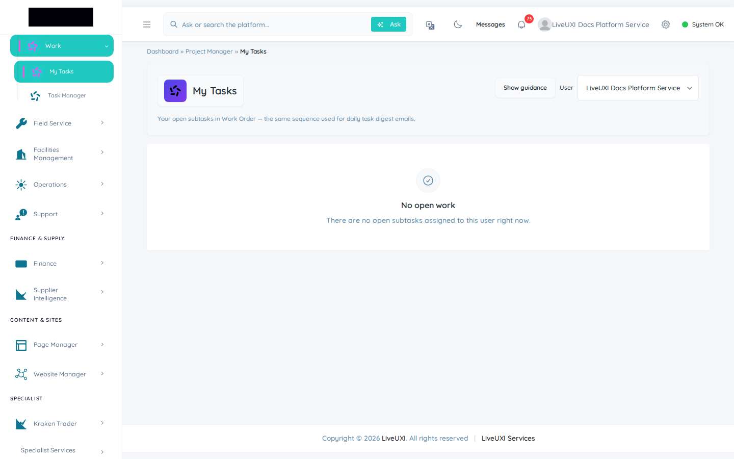 LiveUXI My Tasks queue