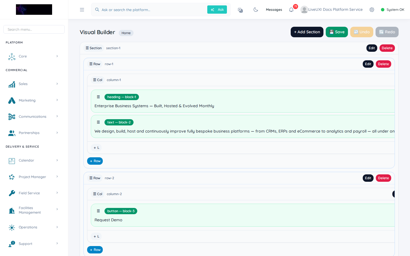 LiveUXI Page Manager visual builder